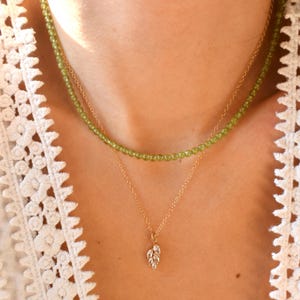 Peridot Dainty Waterproof Gemstone Beaded Necklace, Crystal Choker, Healing Stone Necklace, Boho Hippie Jewelry, Stainless Steel, 3mm