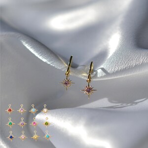 Birthstone Star Earrings, Birth Month Jewelry, Minimalist Personalized Earrings, Dainty Celestial Jewelry, CZ Earrings