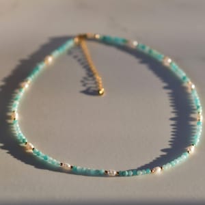 Dainty Gemstone & Pearl Beaded Necklace, Stainless Steel Gemstone Necklace, Crystal Necklace, Waterproof Choker, Boho Hippie Jewelry