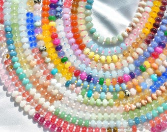 Mixed Chunky Rondelle Gemstone Beaded Necklace, Candy Disc Gemstone Beaded Necklace, Crystal Beaded Choker, Gold-Filled, Stainless Steel