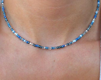 Starry Night Dainty Waterproof Seed Bead Necklace, Durable Necklace, Colorful Beaded Choke, 8/0 3mm Beaded Necklace, Stainless Steel