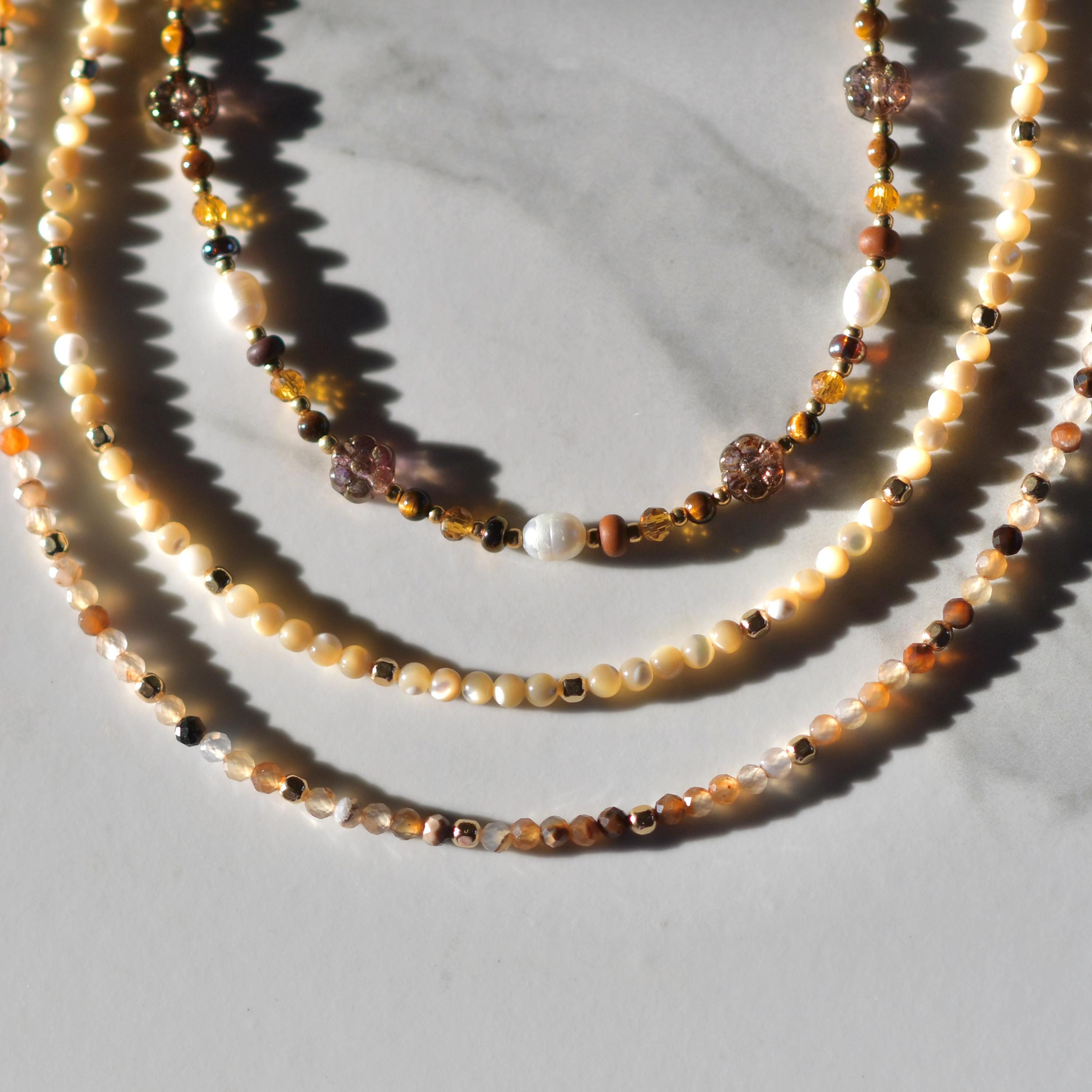 Sparkly Gemstone & Metal Beaded Necklace, Dainty Faceted Gemstone