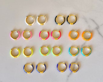 Neon Enamel Hoop Earrings | Gold-Plated Colorful Hoops, Statement Jewelry, Dainty Enamel Hoops