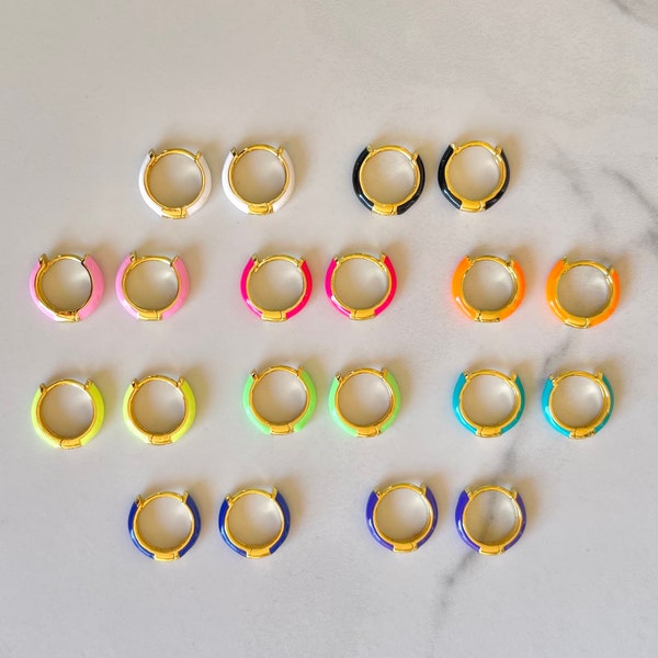 Neon Enamel Hoop Earrings | Gold-Plated Colorful Hoops, Statement Jewelry, Dainty Enamel Hoops