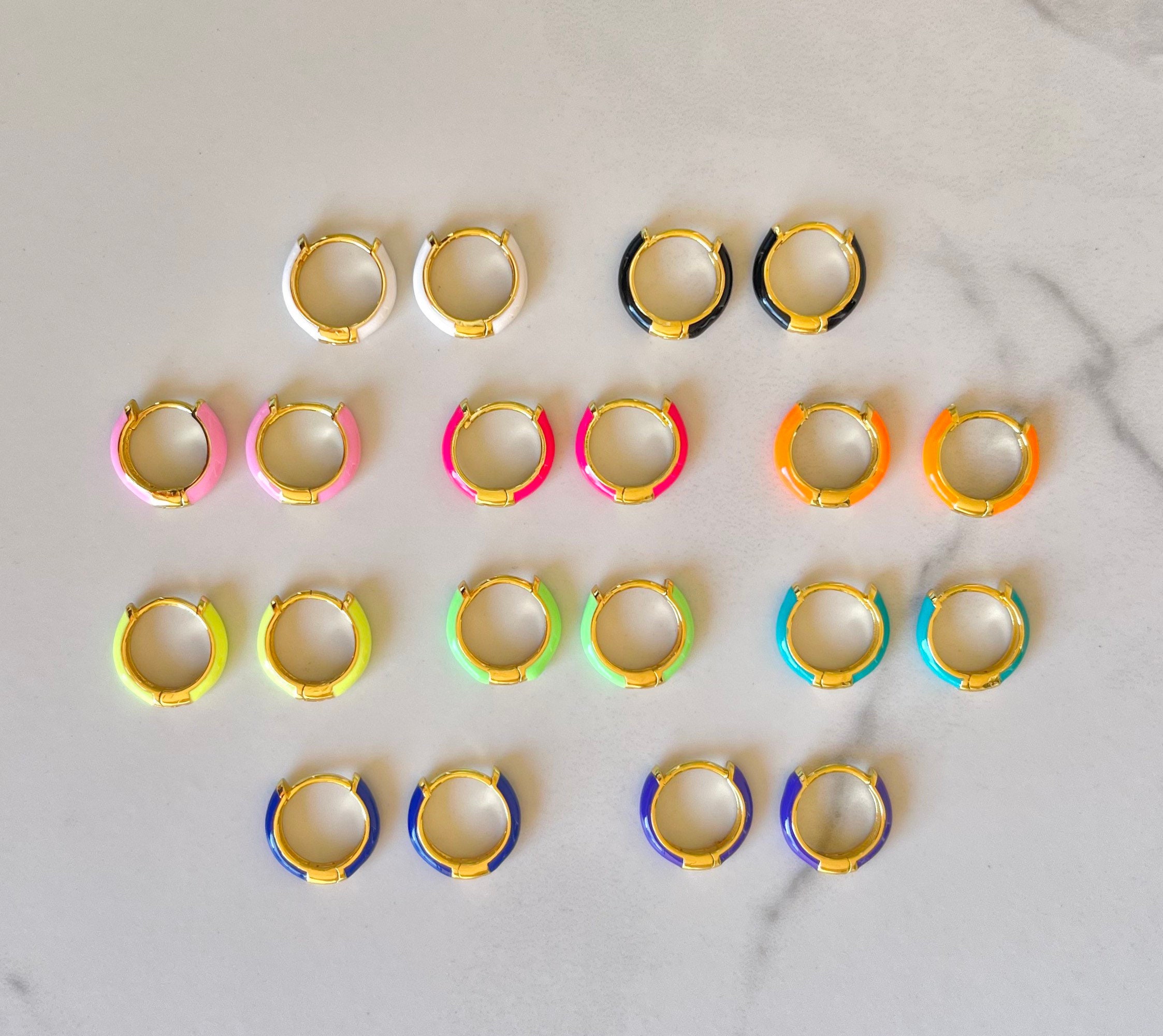 Neon Enamel Hoop Earrings Gold-plated Colorful Hoops - Etsy