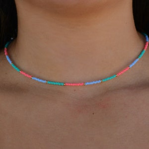 Color Block Choker, STAINLESS STEEL, Seed Bead Jewelry, Multi-Color Choker, Colorful Summer Necklace