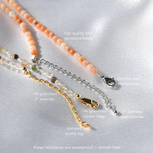 Dainty Waterproof Gemstone Beaded Choker Stainless Steel Gemstone Necklace, Crystal Necklace, Healing Stone Necklace, Boho Hippie Jewelry image 7