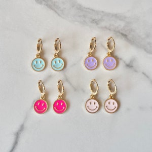 Kleurrijke Happy Face-oorbellen | Smile Face-oorbellen, neon Smile Face Huggies, funky oorbellen, Happy Face Huggies