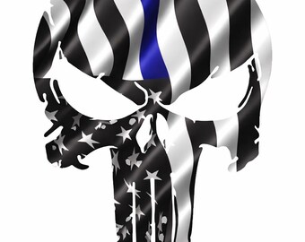 May include: A stylized skull design with a waving American flag pattern. The top portion features black and white stripes with a blue stripe, while the lower part has a star-filled design. The image is a graphic representation.