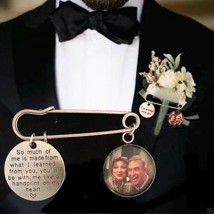 Wedding lapel pin .  Photo lapel pin-lapel pin , groom gift-bridal bouquet charm Graduation gift. Memorial pin. Gift for Groom. Photo pin.