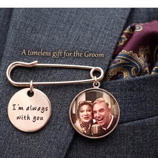 Pin de solapa con foto conmemorativa - Regalo para el novio. Regalo de condolencia. Pin conmemorativo.