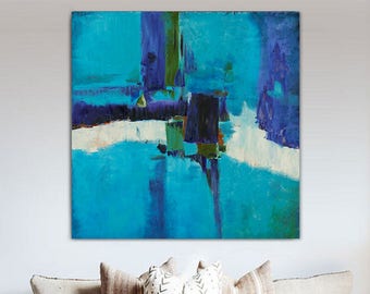 Large Abstract Painting Blue White 39" x 39" Original Oil on Canvas Modern Minimalist Huge Giant Wall Art Contemporary FREE SHIPPING