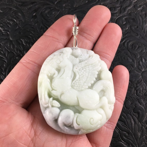 Carved Winged Flying Pegasus Horse Chinese White Jade Stone - Jade Horse Pendant Meaning Carved Winged Flying Pegasus Horse Chinese White Jade Stone - Jade Horse Pendant Meaning