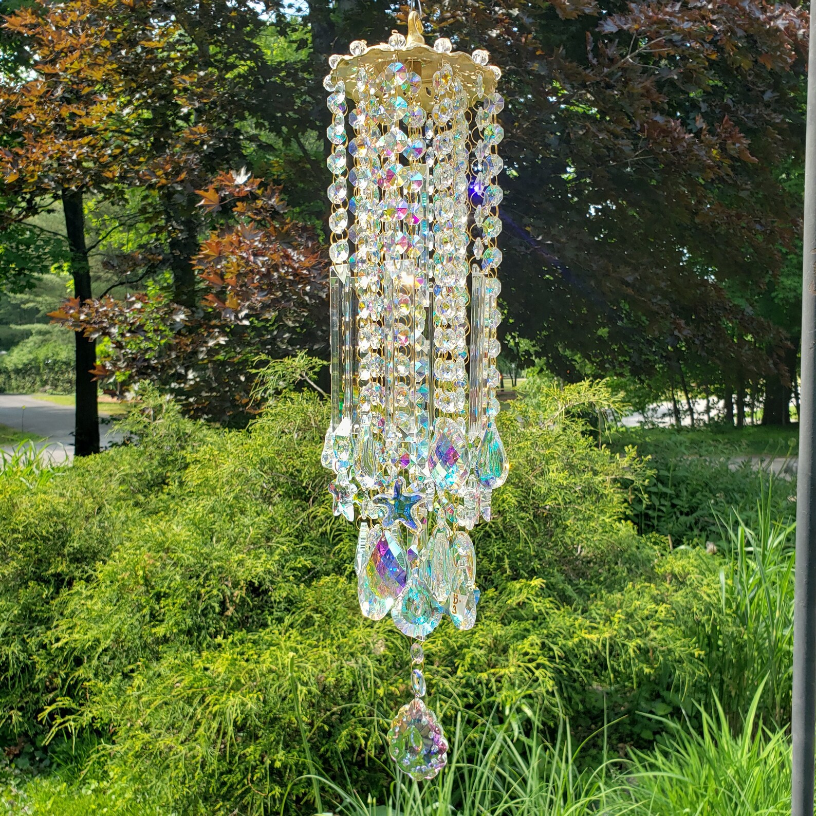 Shimmering Crystal Glass Suncatcher Wind Chime Yard Art or Lanai