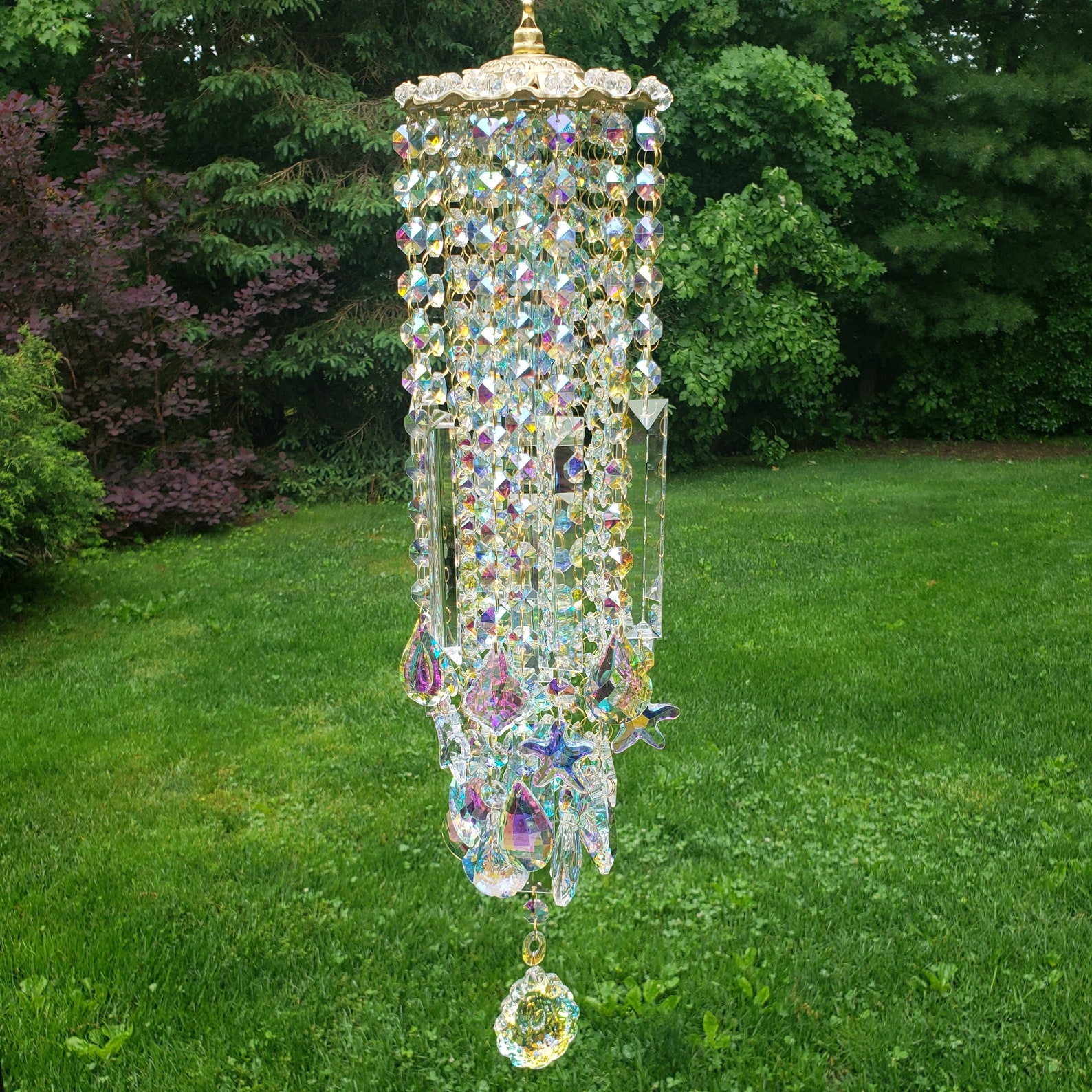 Shimmering Crystal Glass Suncatcher Wind Chime Yard Art or Lanai