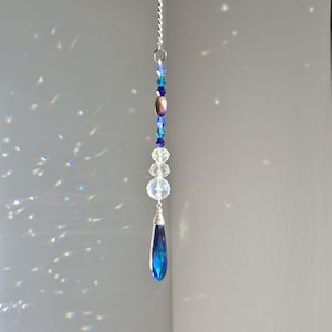 Bermuda Blue drop pendant rearview car mirror dangle or window suncatcher