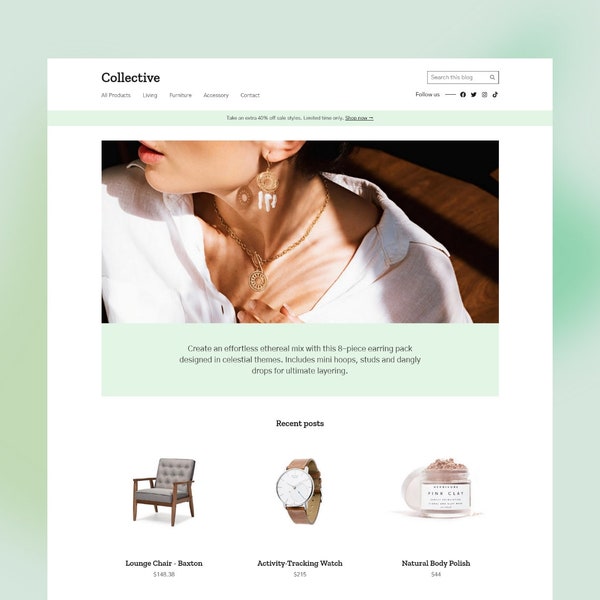 Collective: eCommerce like Blogger theme for product listing. Responsive online store Blogger theme