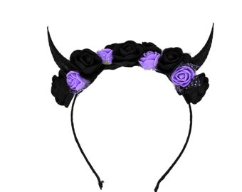 Demon Horns Headband - black & purple cosplay devil antler headpiece pastel goth clothing