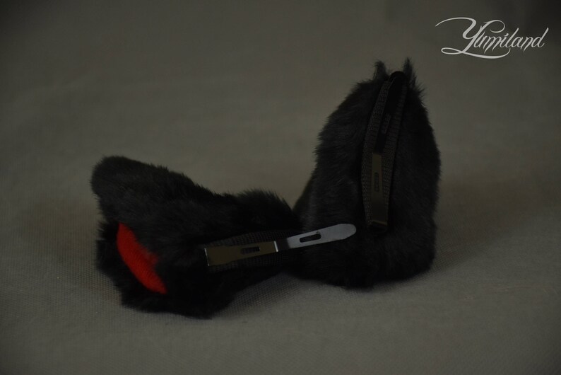 Huge Clip on Cat Ears Cat Ears Kitty Ears Anime Ears Fluffy Ears Fluffy ears Fur Ears Black/&Red Cat Ears Clip on Ears