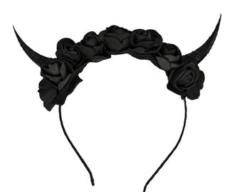 Black Demon Horns Headband - cosplay devil antler headpiece pastel goth clothing