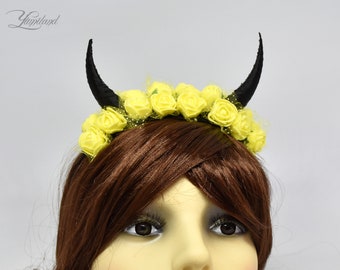 Demon Horns Headband - yellow cosplay devil antler headpiece pastel goth clothing