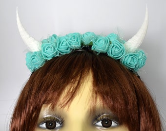 Demon Horns Headband - teal cosplay devil antler headpiece pastel goth clothing