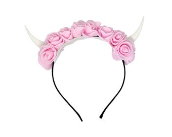 Demon Horns Headband - pink cosplay devil antler headpiece pastel goth clothing