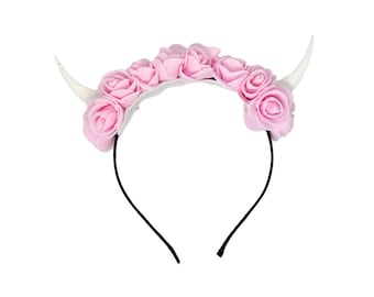 Demon Horns Headband - pink cosplay devil antler headpiece pastel goth clothing