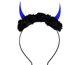 Demon Horns Headband - black & blue cosplay devil antler headpiece pastel goth clothing