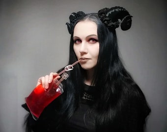 Black Ram Cosplay Horns Headband - Satyr cosplay horns | pastel goth | creepy cute | gothic clothing | gothic crown | clothing Devil Tiara