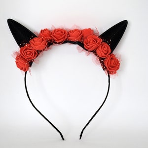 Cat Ears Headband: Red Flower Kitten Cosplay
