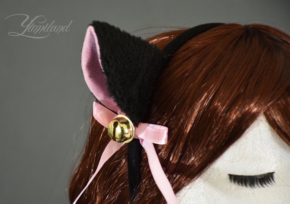 Cute pink cat ears with bells kitten mom clips anime kawaii Etsy