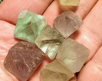 Raw Fluorite Octohedron: Green, Clear, Purple Crystal from China