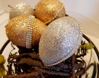 Easter Eggs, Rhinestone Easter Eggs, Glitter Easter Eggs, Embellished Easter Eggs, Golden Glittered Easter Eggs, easter decor, home decor