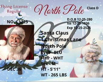 Santa Claus Driving License, Christmas Driver License, Novelty Gifts, Christmas Novelty Gift, Stocking Stuffer for kids, Christmas Gift idea