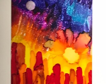 Set of 4 Blank Cards, Brilliant, Colorful Hand-Painted Cards