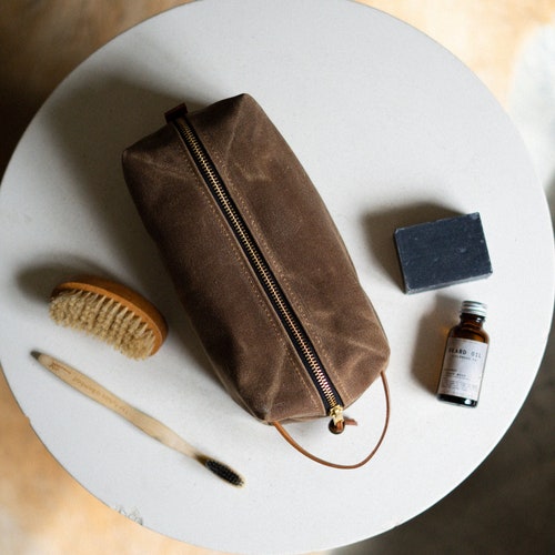 Toiletry Bag. Personalized Canvas and Leather Dopp Kit. Etsy