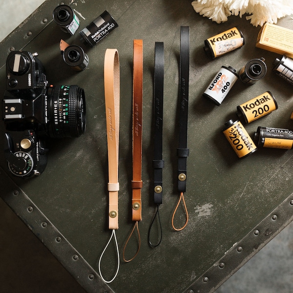 Leather Camera Wrist Strap with High Impact Waxed Cord