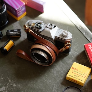 Slim Fixed Length Leather Camera Strap MADE IN CANADA Brown