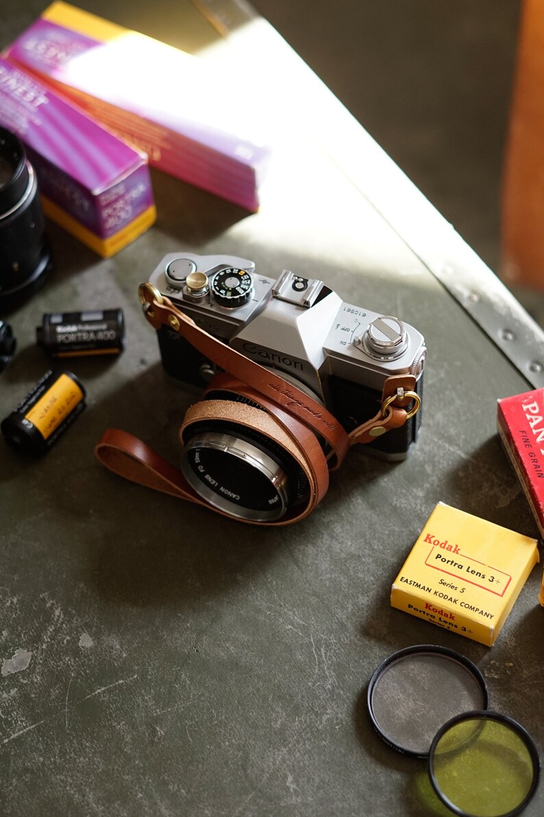 Slim Fixed Length Leather Camera Strap MADE IN CANADA Brown