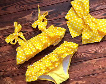 UK Newborn Baby Girls Polka Dot Swimsuit Kids Swimwear Swimming One-piece Bikini