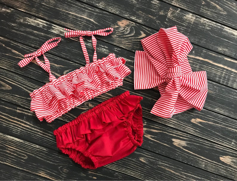 3T Latex Free Red Cotton Swimsuit with Striped Ruffles for Girls 70/% OFF Stock Clearance SALE