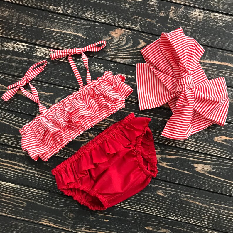 3T Latex Free Red Cotton Swimsuit with Striped Ruffles for Girls 70/% OFF Stock Clearance SALE