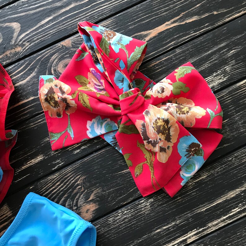 Coral blue two-piece girl swimsuit Last Size 5 Years