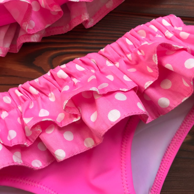 Two Piece Bright Pink Polka Dots Bikini Set Etsy