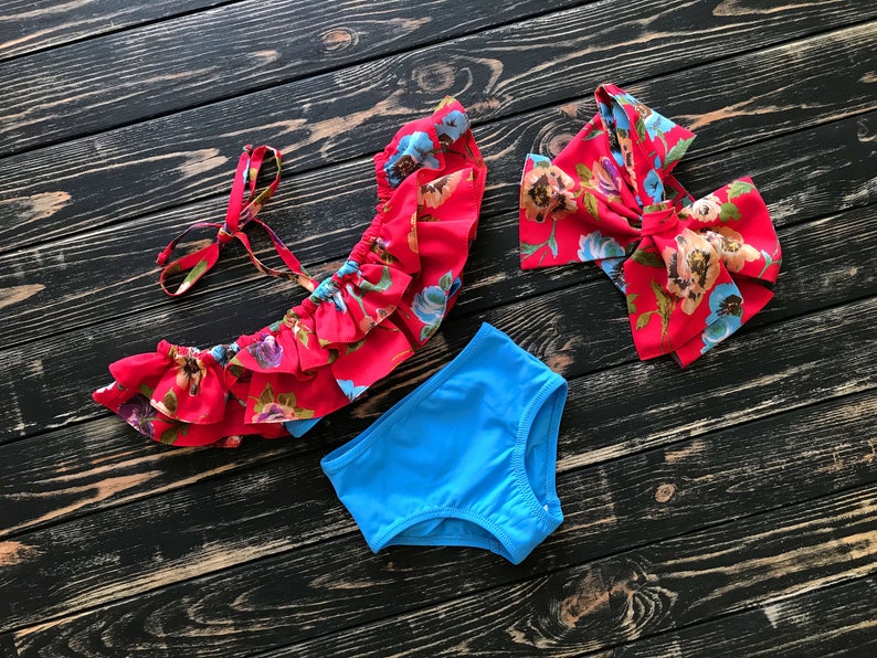 Coral blue two-piece girl swimsuit Last Size 5 Years