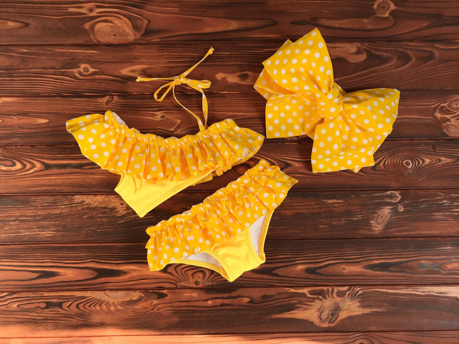 Yellow Polka Dots Bikini for Girls Bright Baby Bathing Suit Etsy