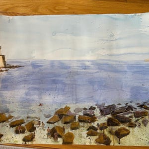 On the Beach in Sicily - Watercolor painting