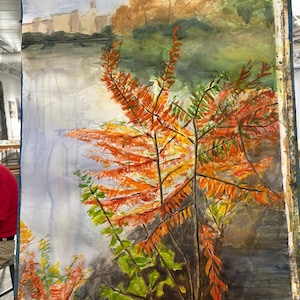 Central Park Reservoir in Fall - Watercolor painting