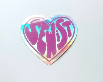 Holographic sewist heart sewing and quilting vinyl sticker